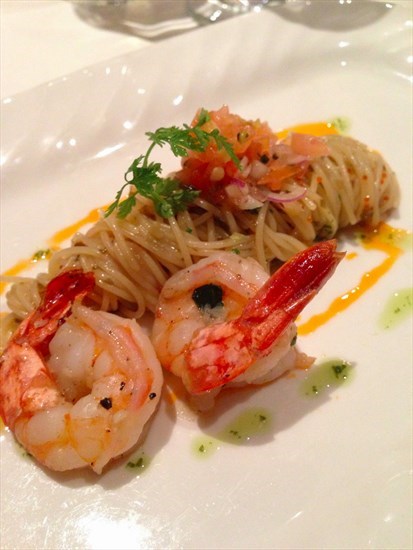 Cold Pasta with Grilled Prawns