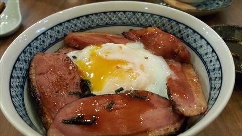 Japanese Style glazed duck with onsen egg on rice